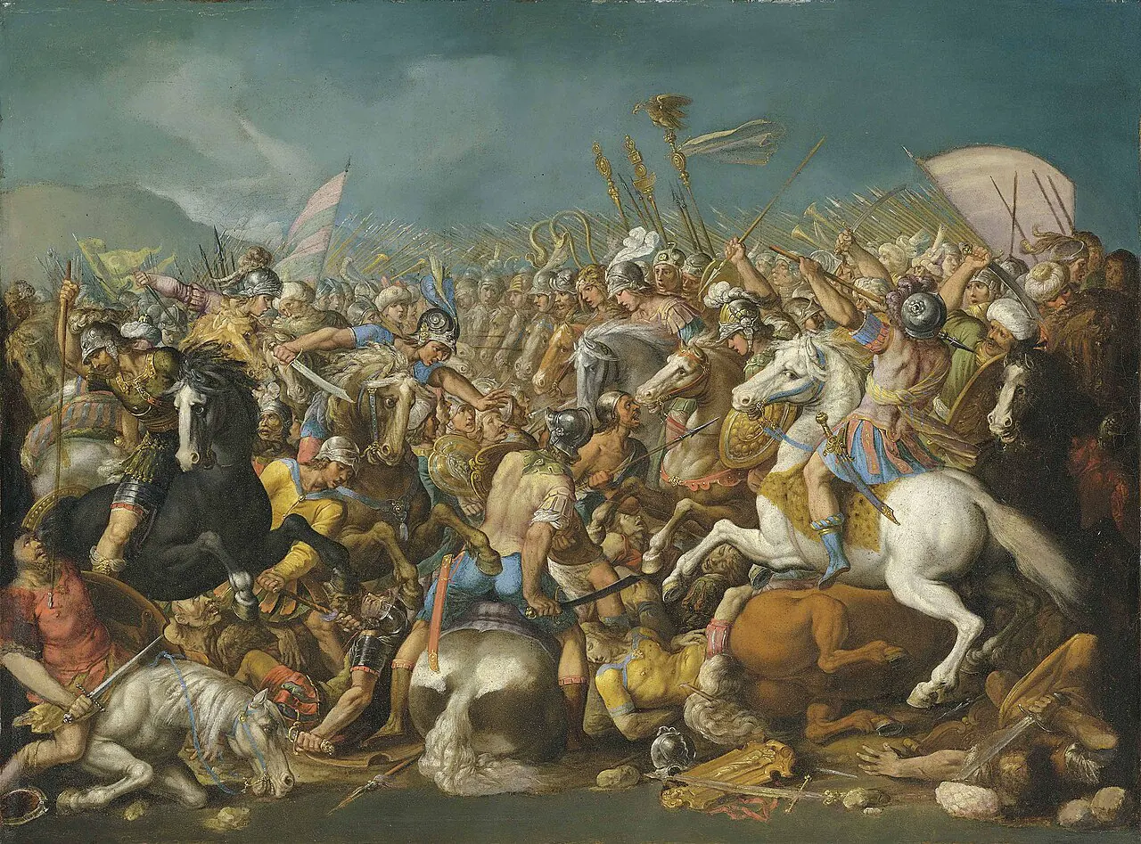 Painting of Hannibal and Scipio Africanus in battle.
